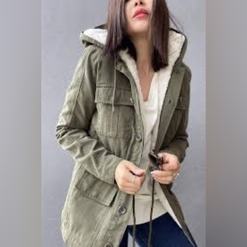 Topshop Green Sherpa Lined Utility Women’s Jacket Coat Size 12
